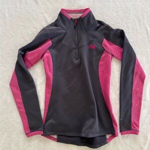 The North Face Women's Black and Pink Half-Zip Sweatshirt